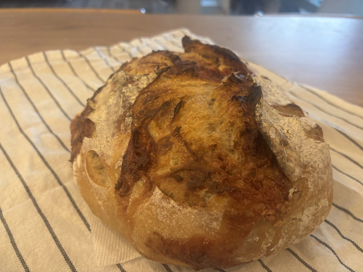 Guava sourdough on striped towel